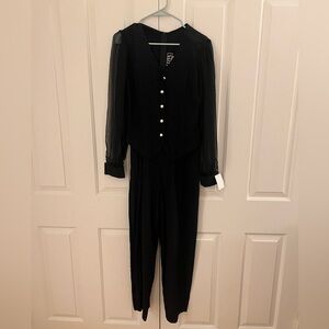 Vintage City Triangles Black Sheer Sleeve Tuxedo Jumpsuit